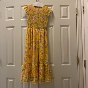Spring print dress, flutter tulip sleeves, smocked bodice, tiered skirt lined